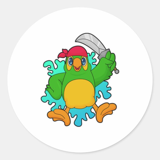 Parrot as Pirate with Sword Classic Round Sticker (Front)