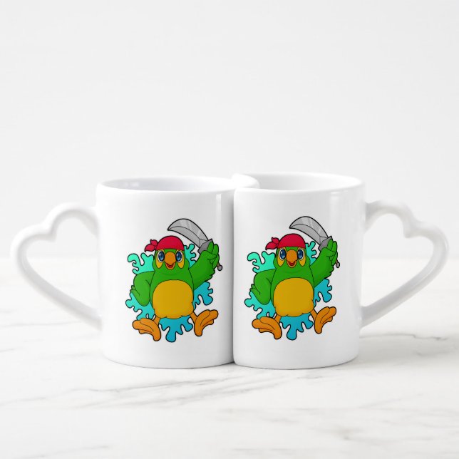 Parrot as Pirate with Sword Coffee Mug Set (Front Nesting)