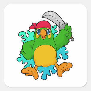 Parrot as Pirate with Sword Square Sticker