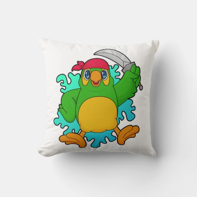 Parrot as Pirate with Sword Throw Pillow (Front)