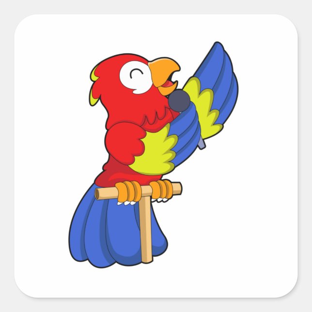 Parrot as Singer with Microphone Square Sticker (Front)