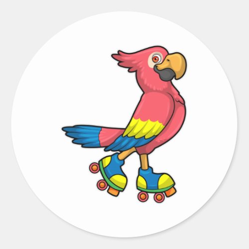 Parrot as Skater with Roller skates Classic Round Sticker