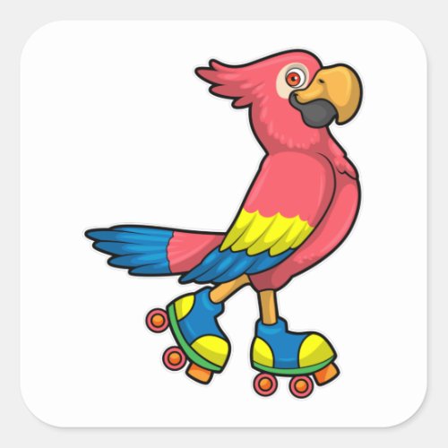 Parrot as Skater with Roller skates Square Sticker