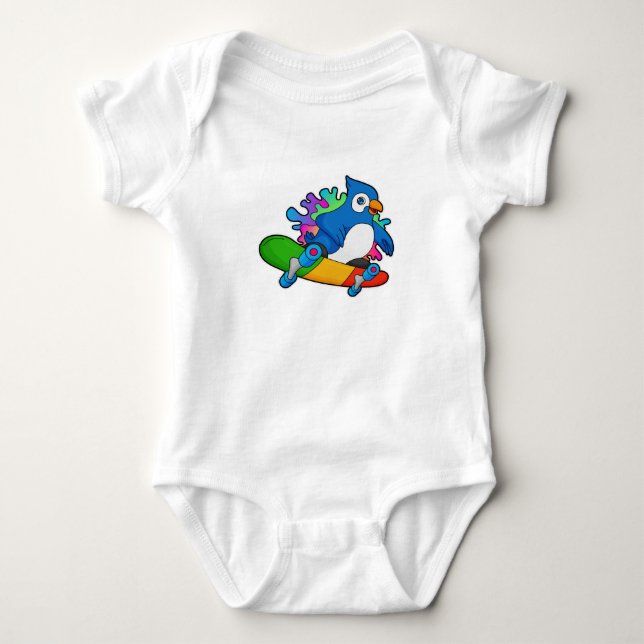 Parrot as Skater with Skateboard Baby Bodysuit (Front)