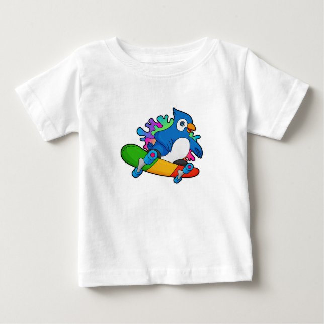 Parrot as Skater with Skateboard Baby T-Shirt (Front)