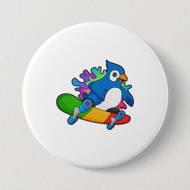Parrot as Skater with Skateboard Button (Front)