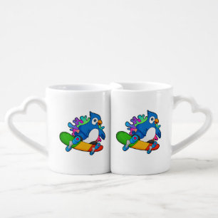 Parrot as Skater with Skateboard Coffee Mug Set