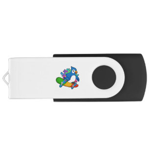 Parrot as Skater with Skateboard Flash Drive