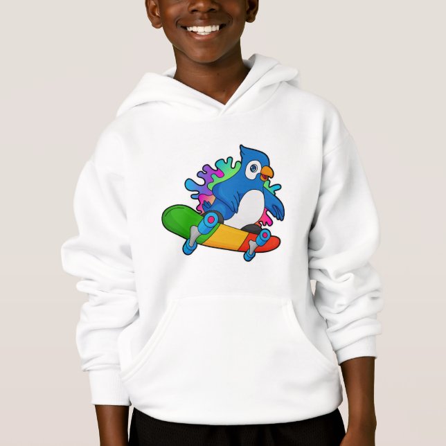 Parrot as Skater with Skateboard Hoodie (Front)