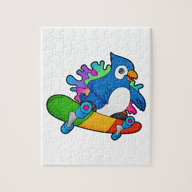 Parrot as Skater with Skateboard Jigsaw Puzzle (Vertical)