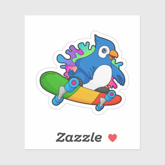 Parrot as Skater with Skateboard Sticker (Sheet)