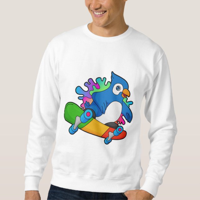 Parrot as Skater with Skateboard Sweatshirt (Front)