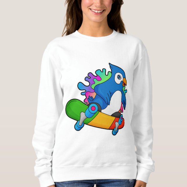 Parrot as Skater with Skateboard Sweatshirt (Front)