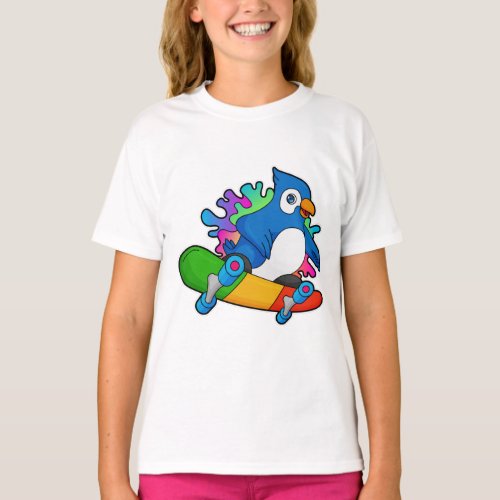 Parrot as Skater with Skateboard T_Shirt