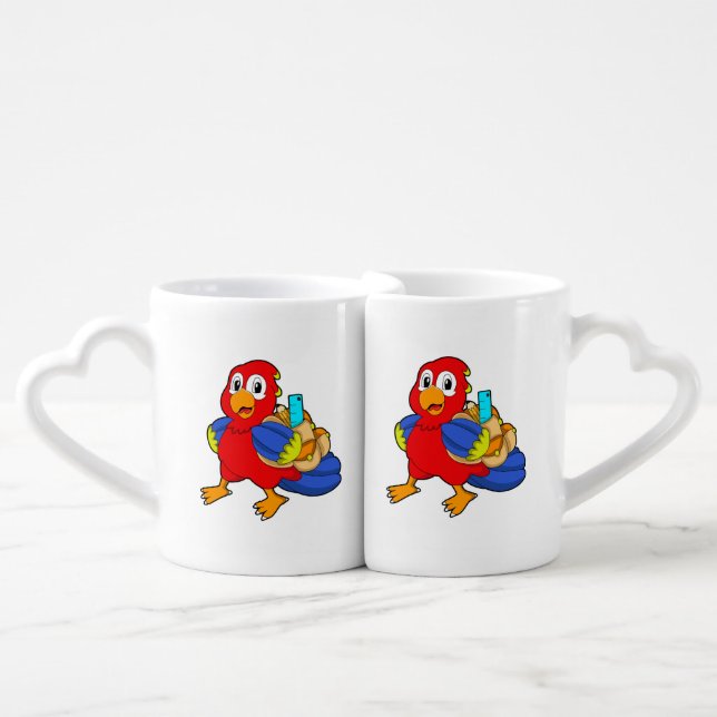 Parrot as Student with Backpack Coffee Mug Set (Front Nesting)