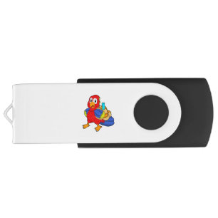 Parrot as Student with Backpack Flash Drive