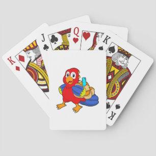 Parrot as Student with Backpack Poker Cards