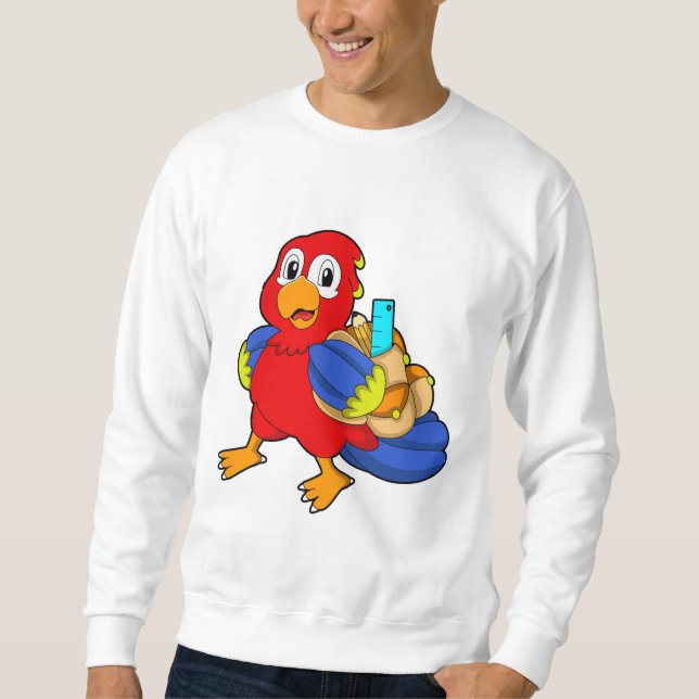 Parrot as Student with Backpack Sweatshirt (Front)