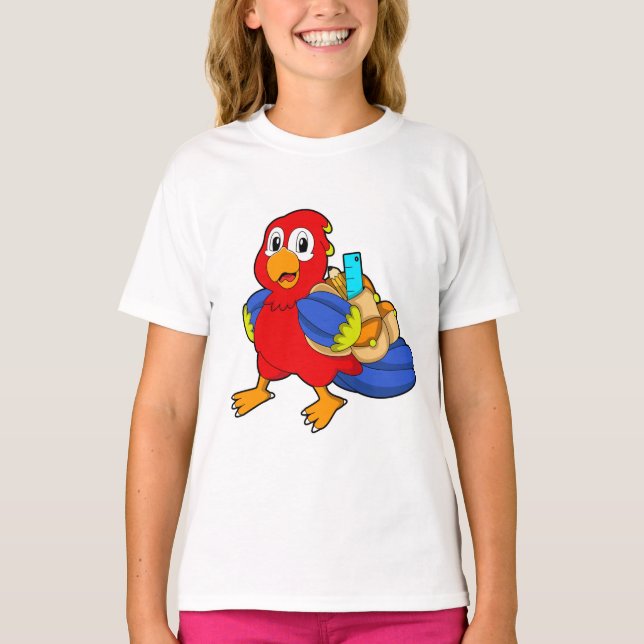 Parrot as Student with Backpack T-Shirt (Front)