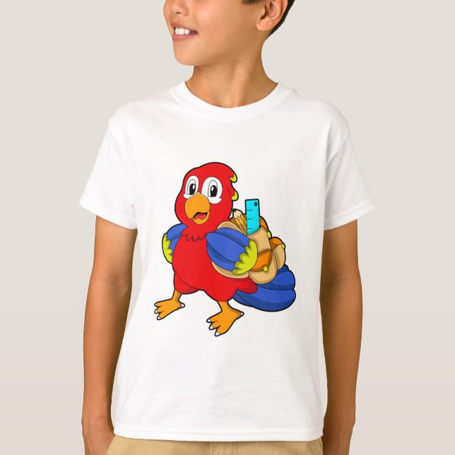 Parrot as Student with Backpack T-Shirt (Front)