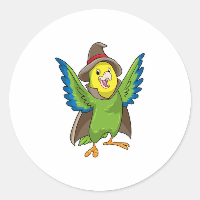 Parrot as Wizard with Hat Classic Round Sticker (Front)