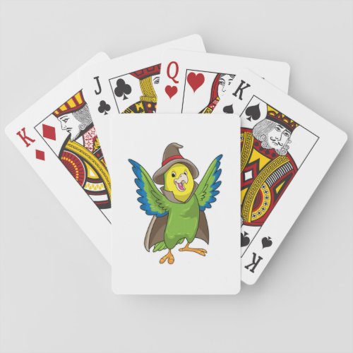 Parrot as Wizard with Hat Playing Cards
