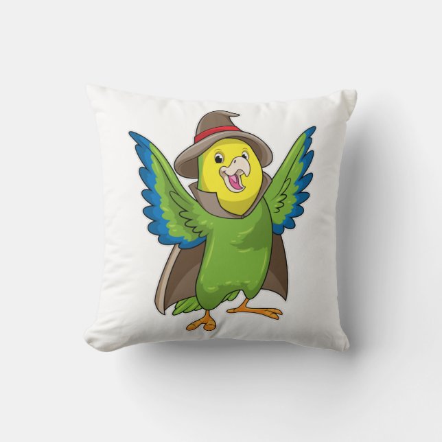 Parrot as Wizard with Hat Throw Pillow (Front)