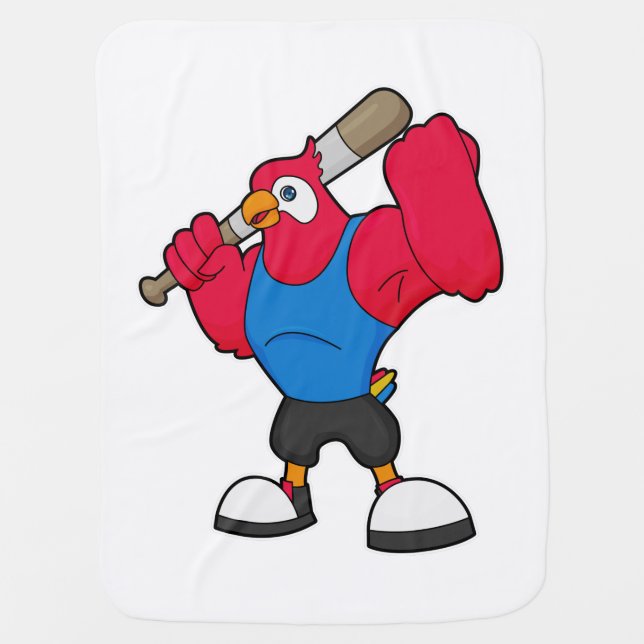 Parrot at Baseball with Baseball bat Baby Blanket (Front)