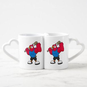 Parrot at Baseball with Baseball bat Coffee Mug Set