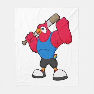 Parrot at Baseball with Baseball bat Fleece Blanket