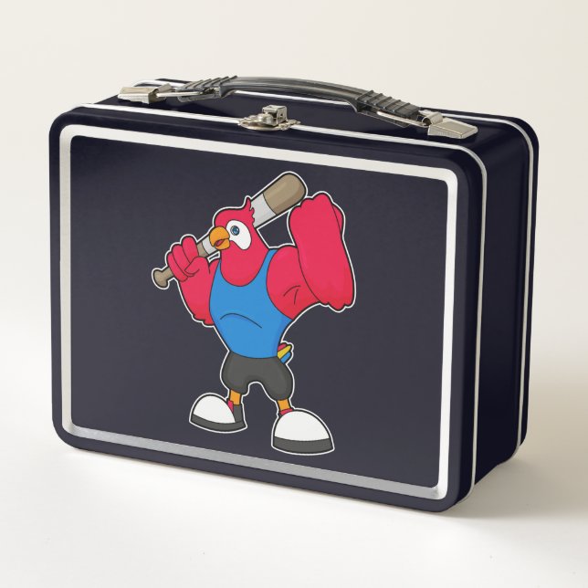 Parrot at Baseball with Baseball bat Metal Lunch Box (Front)