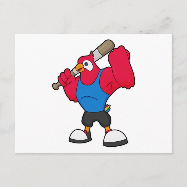 Parrot at Baseball with Baseball bat Postcard (Front)