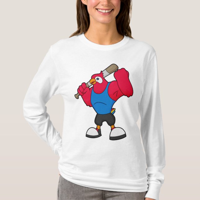 Parrot at Baseball with Baseball bat T-Shirt (Front)