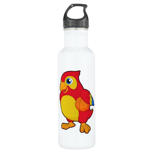 Parrot at Basketball Sports Stainless Steel Water Bottle (Front)