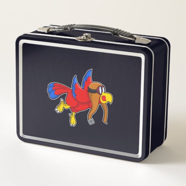 Parrot at Flying as Pilot Metal Lunch Box (Front)