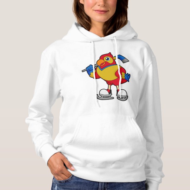 Parrot at Ice hockey with Ice hockey stick Hoodie (Front)
