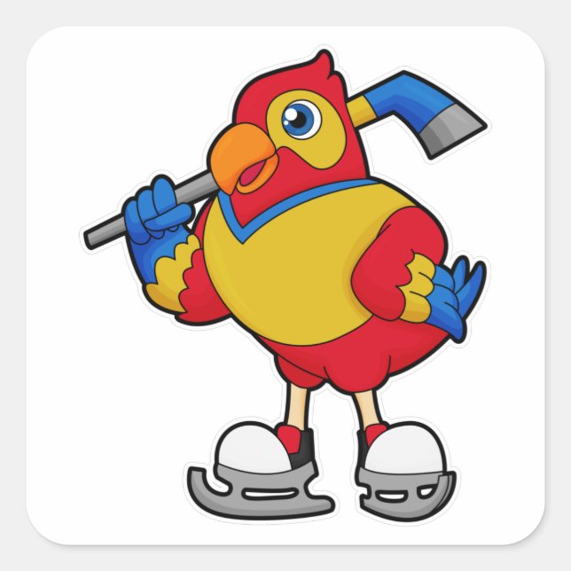 Parrot at Ice hockey with Ice hockey stick Square Sticker (Front)