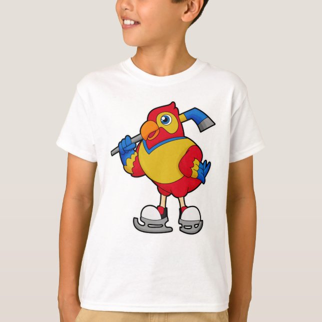 Parrot at Ice hockey with Ice hockey stick T-Shirt (Front)