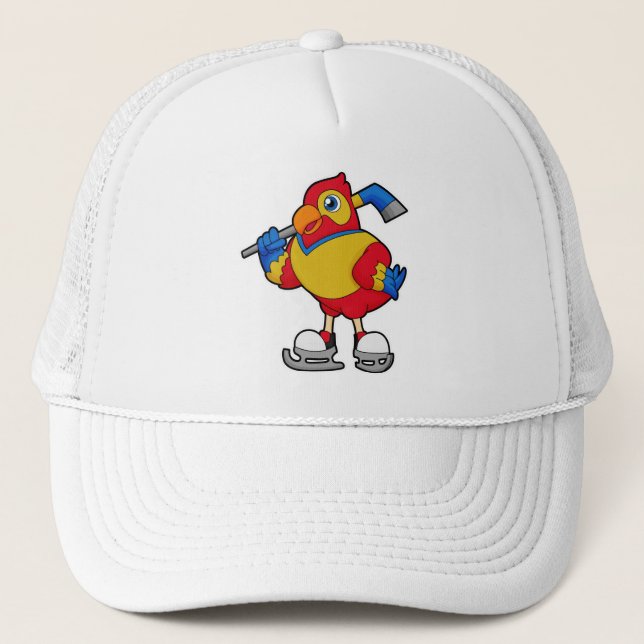 Parrot at Ice hockey with Ice hockey stick Trucker Hat (Front)