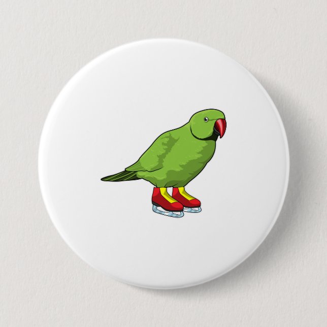 Parrot at Ice skating with Ice skates Button (Front)