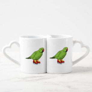 Parrot at Ice skating with Ice skates Coffee Mug Set