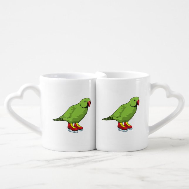 Parrot at Ice skating with Ice skates Coffee Mug Set (Front Nesting)