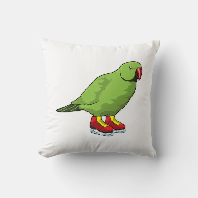 Parrot at Ice skating with Ice skates Throw Pillow (Front)