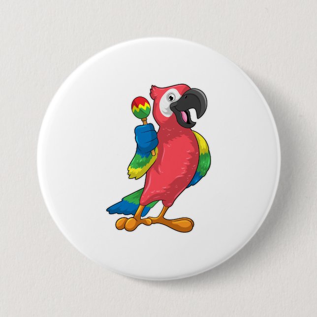 Parrot at Music with Maracas Button (Front)