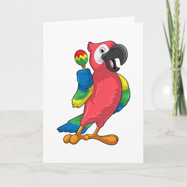 Parrot at Music with Maracas Card (Front)