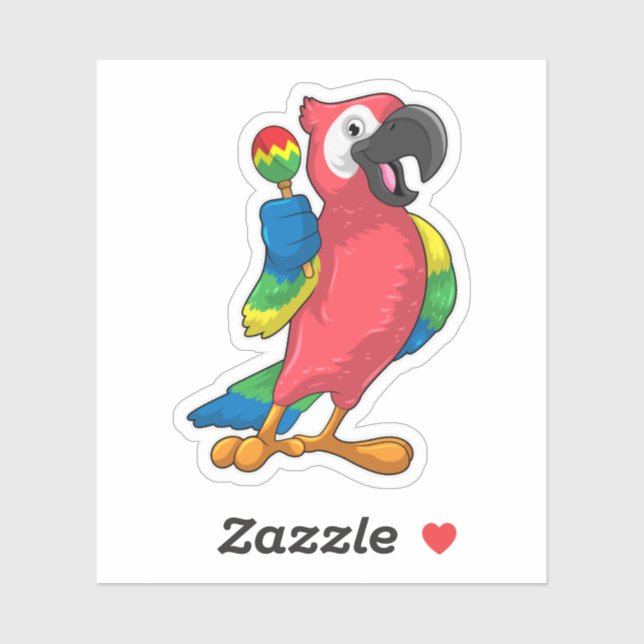 Parrot at Music with Maracas Sticker (Sheet)