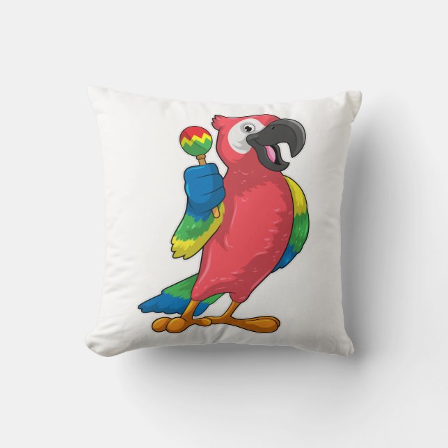 Parrot at Music with Maracas Throw Pillow (Front)