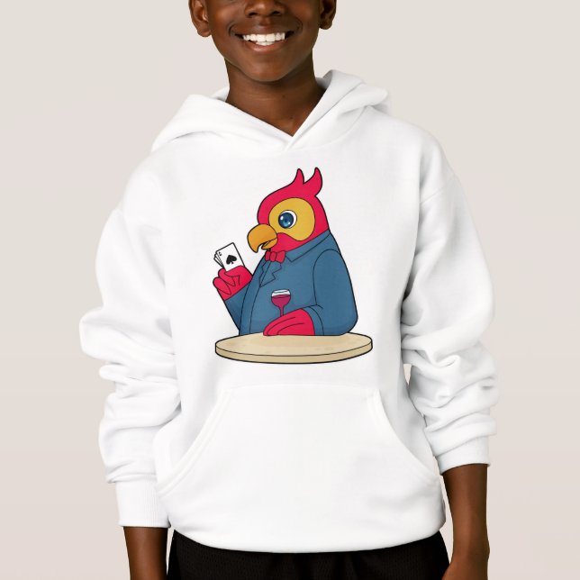 Parrot at Poker with Poker cards Hoodie (Front)