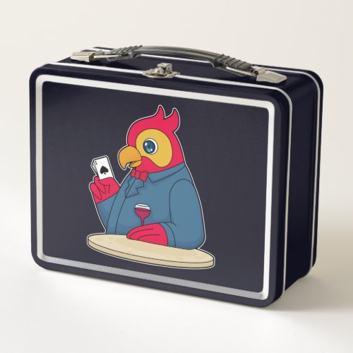 Parrot at Poker with Poker cards Metal Lunch Box