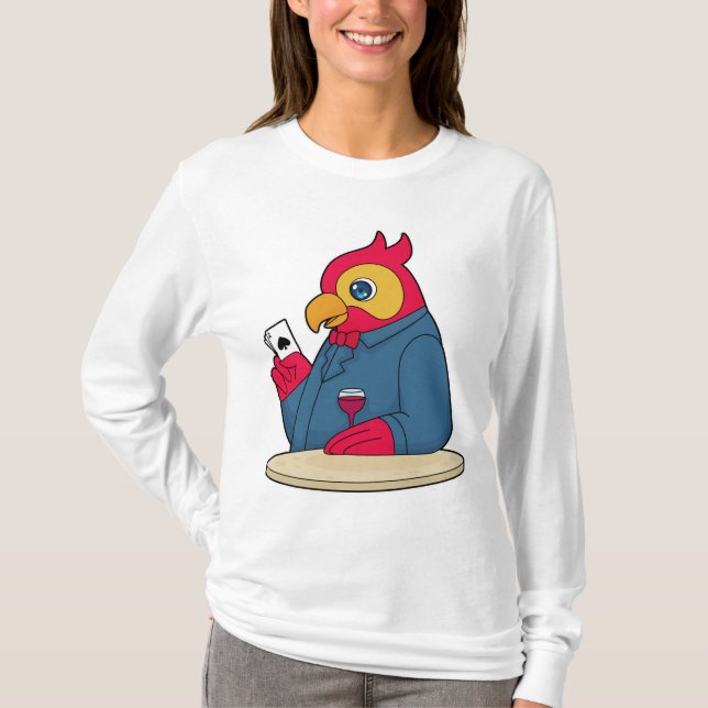 Parrot at Poker with Poker cards T-Shirt (Front)